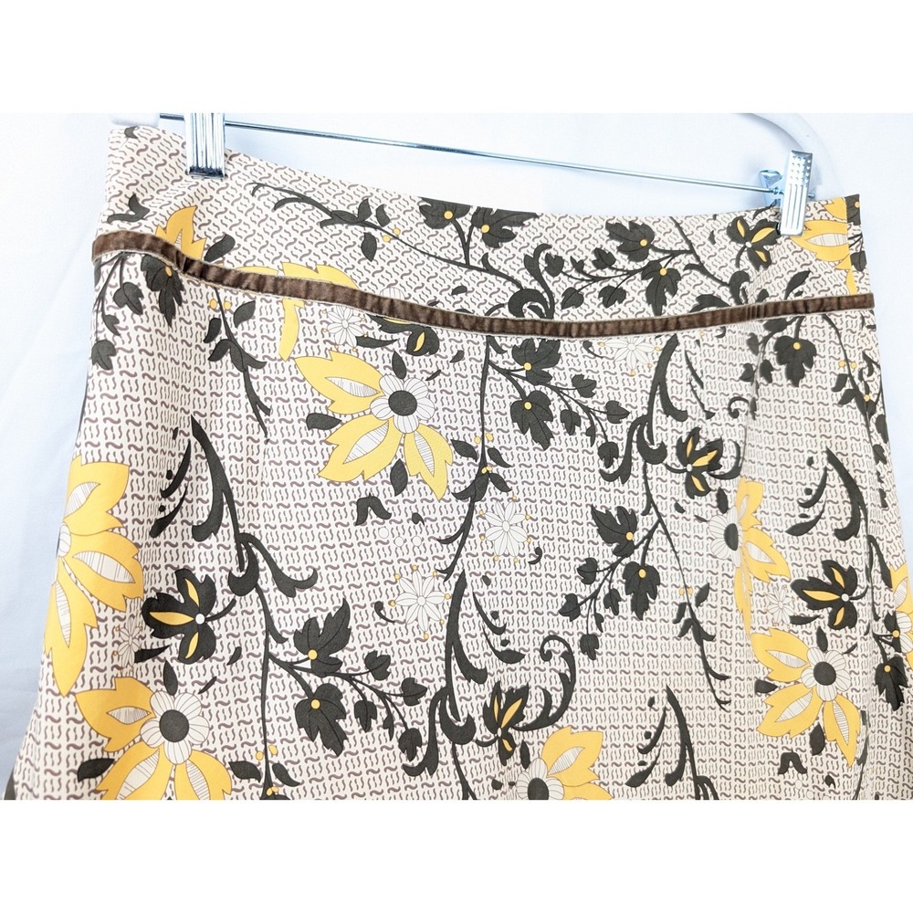 Vintage Floral‎ Boho 100% Silk Midi Skirt Sz 10 Brown Cottagecore Granola Preppy - Picture 7 of 10